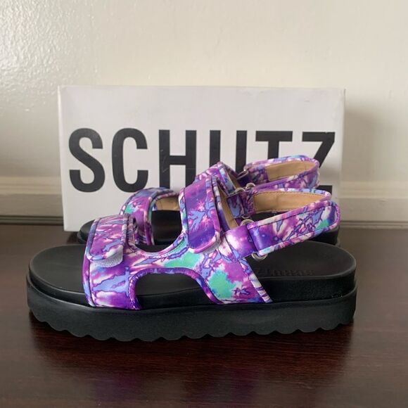 Schutz dariana platform tie due  leather sandal size 6 in purple - Picture 6 of 14